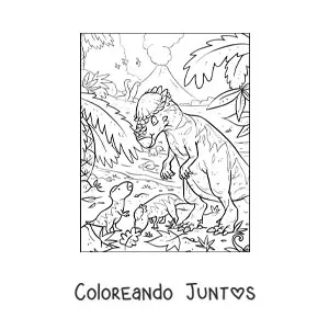 Imagen para colorear de pachycephalosaurus omnívoro con sus bebés