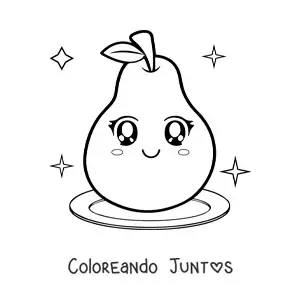 Imagen para colorear de pera kawaii grande en un plato