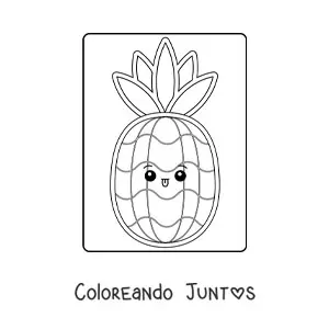 Imagen para colorear de piña kawaii fácil