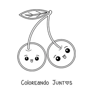 Imagen para colorear de cerezas kawaii fácil
