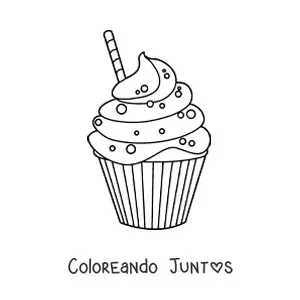 Imagen para colorear de un cupcake con glaseado y un barquillo