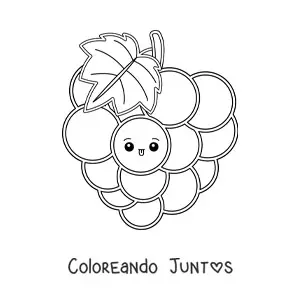 Imagen para colorear de racimo de uvas kawaii fácil