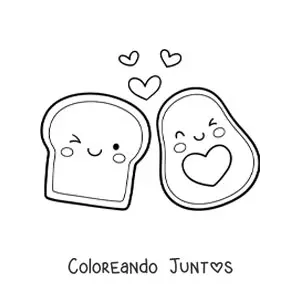 Imagen para colorear de aguacate kawaii con tostada animada