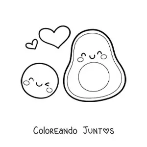 Imagen para colorear de aguacate kawaii con semilla animada