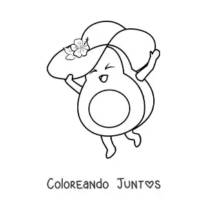 Imagen para colorear de aguacate animado con sombrero