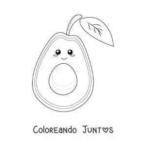 Imagen para colorear de aguacate kawaii con hoja