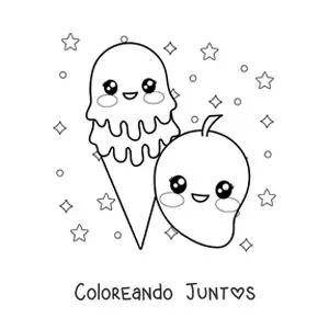 Imagen para colorear de helado de mango kawaii