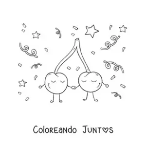 Imagen para colorear de cerezas animadas en una fiesta
