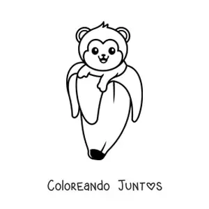 Imagen para colorear de mono kawaii dentro de una banana