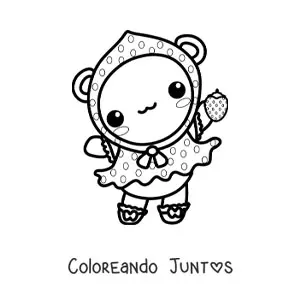 Imagen para colorear de osita kawaii disfrazada de fresa