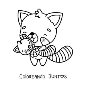 Panda rojo kawaii con su bebé