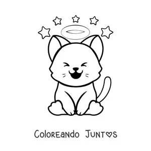 Imagen para colorear de gato kawaii con aureola