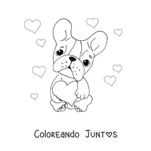Imagen para colorear de bulldog francés con corazones
