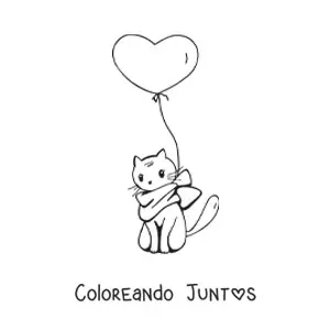Imagen para colorear de gato kawaii con corazón