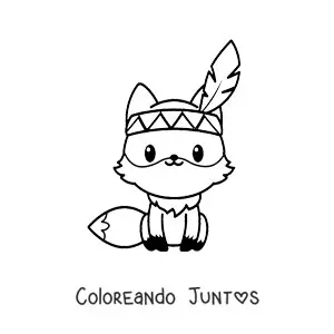Imagen para colorear de zorro kawaii con pluma