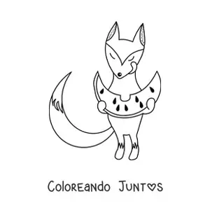 Imagen para colorear de zorro comiendo sandía