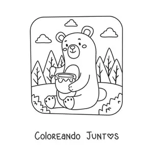 Imagen para colorear de oso kawaii comiendo miel