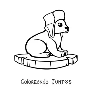 Imagen para colorear de oso polar kawaii con sombrero