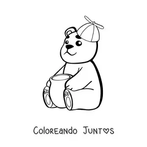 Imagen para colorear de oso bebé kawaii con miel