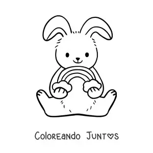 Imagen para colorear de conejo tierno sentado con arcoíris