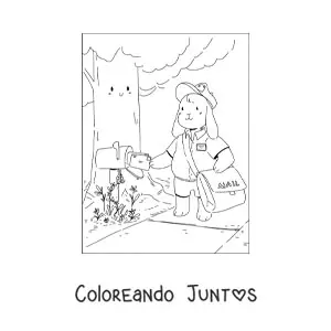 Imagen para colorear de conejo animado trabajando de cartero