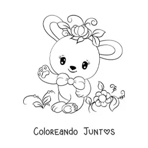 Imagen para colorear de conejo kawaii animado con flores