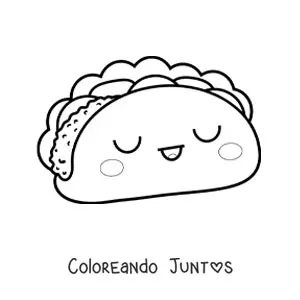 Imagen para colorear de un taco kawaii con los ojos cerrados