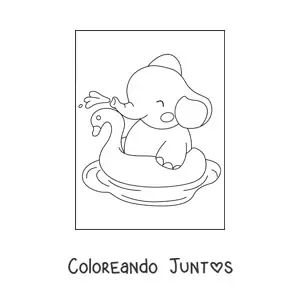 Imagen para colorear de elefante bebé kawaii en el agua