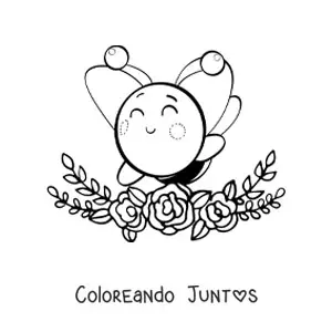 Imagen para colorear de abeja kawaii grande con flores