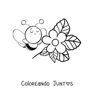 Imagen para colorear de abeja kawaii con flor
