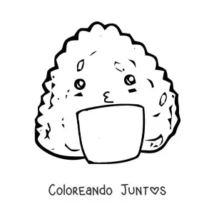 Imagen para colorear de onigiri japonés kawaii fácil