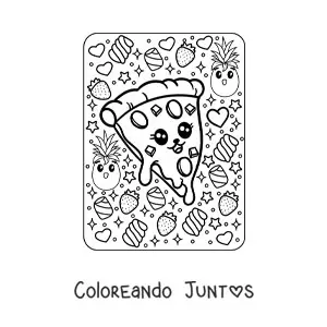 Imagen para colorear de pizza kawaii