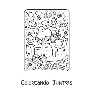 Pastel de fresas con perro kawaii