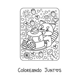 Imagen para colorear de postre con panda rojo kawaii