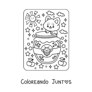 Imagen para colorear de miel con perro kawaii