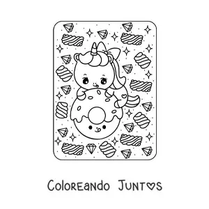 Imagen para colorear de unicornio con dona kawaii