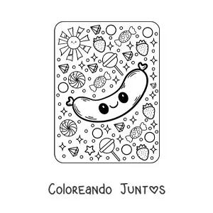 Imagen para colorear de salchicha kawaii grande