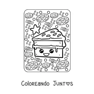 Imagen para colorear de rebanada de pastel kawaii grande