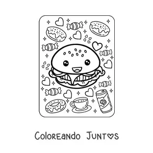 Imagen para colorear de hamburguesa kawaii grande