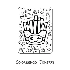Imagen para colorear de ración de papas fritas kawaii grande