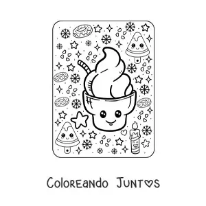 Imagen para colorear de helado kawaii grande