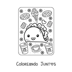 Imagen para colorear de taco kawaii grande