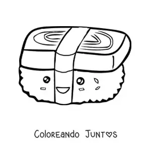 Imagen para colorear de sushi kawaii fácil