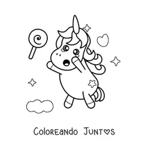 Imagen para colorear de unicornio kawaii fácil con paleta