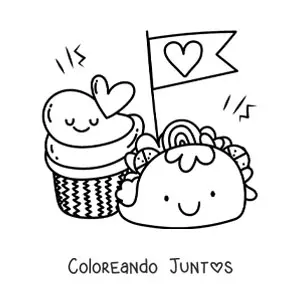 Imagen para colorear de taco kawaii con cupcake