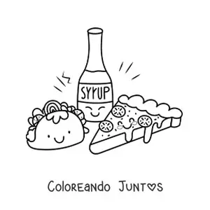 Imagen para colorear de taco kawaii con pizza