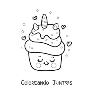 Imagen para colorear de cupcake de unicornio kawaii