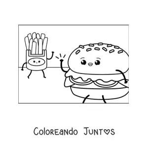 Imagen para colorear de hamburguesa animada con papas