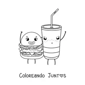 Imagen para colorear de hamburguesa y refresco kawaii