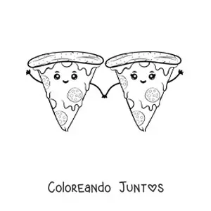 Imagen para colorear de rebanadas de pizza kawaii